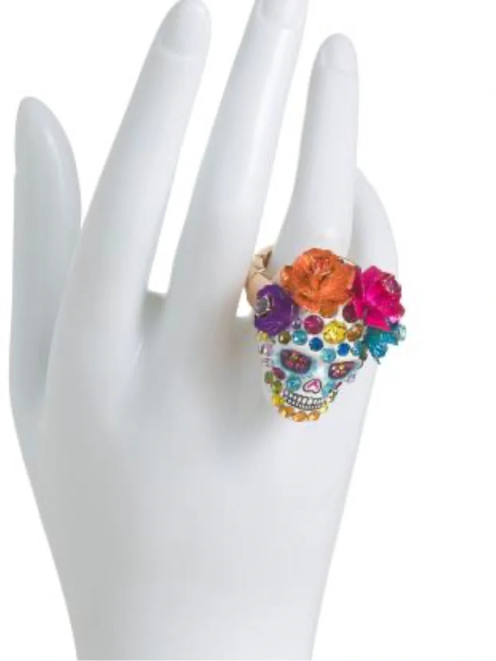 Betsey Johnson NWT Pave Crystal Floral Skull Stretch Ring